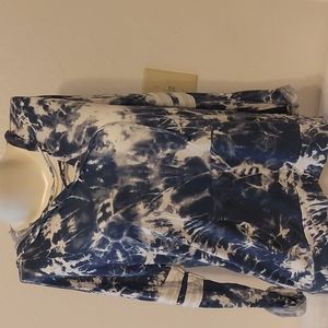 Pink Republic long tee with hood. Blue and white. Pre-owned gently used.